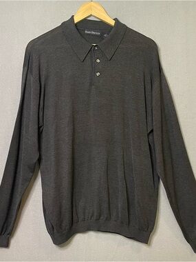 Barry Bricken 100% Silk Polo Sweater Mens L Gray Lightweight Luxury